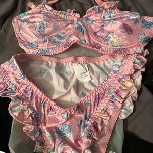 ROMWE Pink Pastel Printed Ruffle Set with Rainbow Motifs